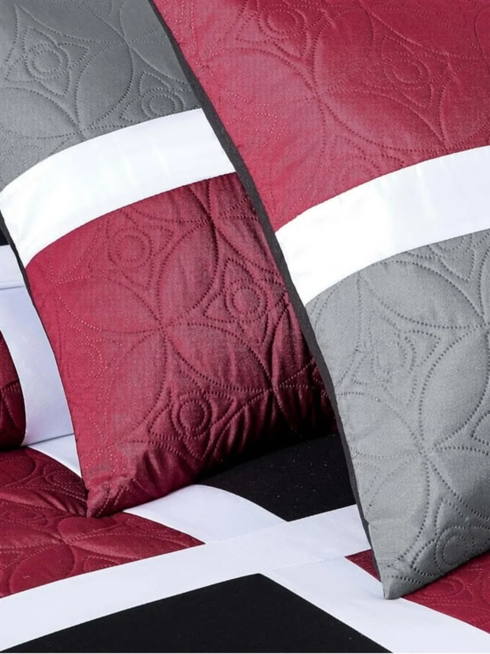 Modern Geometric Comforter Set in Black, Gray & Burgundy - Unbranded